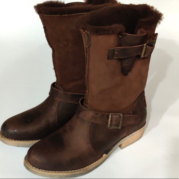 Brown Leather boots boho rustic boots shearling lined boots antiqued leather - Picture 6 of 12